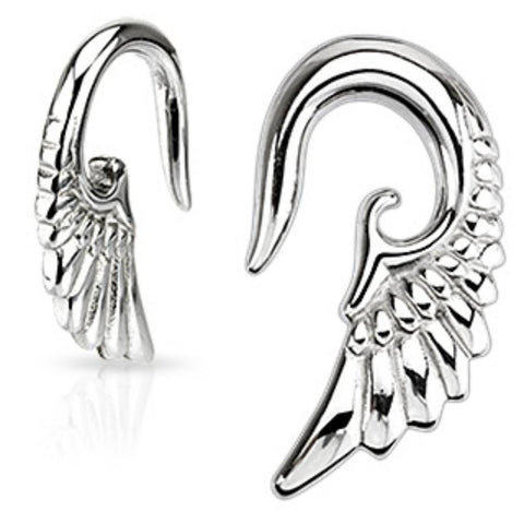 Earrings Rings 316L Surgical Steel Angelic Wing Hanging Taper 12 Gauge - Pair