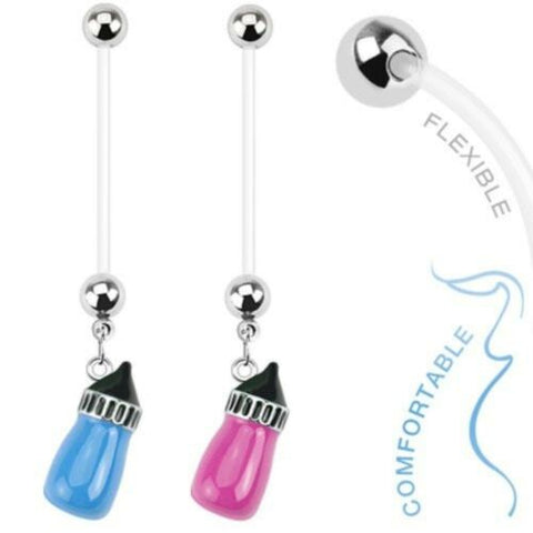 Belly Button Ring Surgical Steel Bio Flex Pregnancy Navel Baby Bottle Dangle