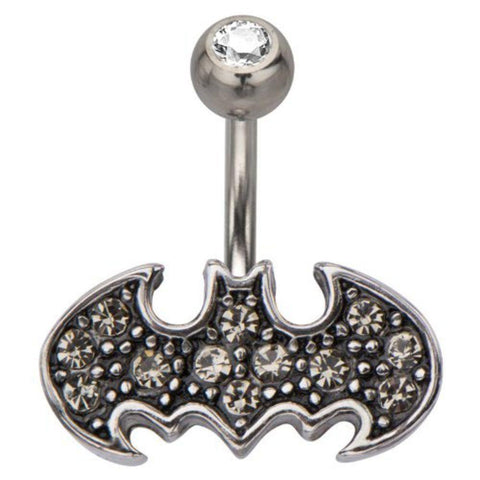 Belly Button Ring Navel Surgical Steel, CZ Batman