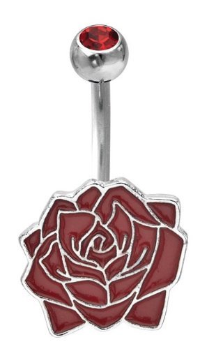 Body Accentz&reg; Belly Button Ring Navel 316L Surgical Steel, Cubic Zirconia, Logo, Gem, Rose Flower Body Jewelry 14 Gauge