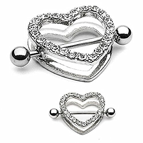 Body Accentz&trade; Nipple Ring Bars Rhinestone Heart Circle of Love Body Jewelry Pair 14 gauge Sold as pair