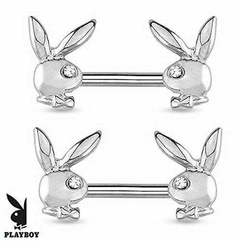 Body Accentz Nipple Rings Barbell Playboy Bunny with Gemmed Eye 316l Surgical St