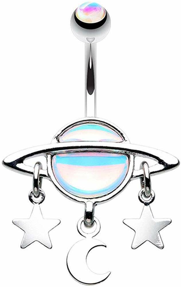 Orbiting Saturn Moon Star Belly Button Ring Navel Celestial