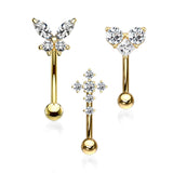 Body Accentz 3 Pcs 316L Surgical Steel Eyebrow Rings Curved Barbell Gem Butterfly Cross Heart