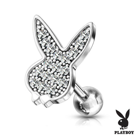 Micro CZ Paved Playboy Bunny Surgical Steel Barbell Stud Ear Cartilage Tragus