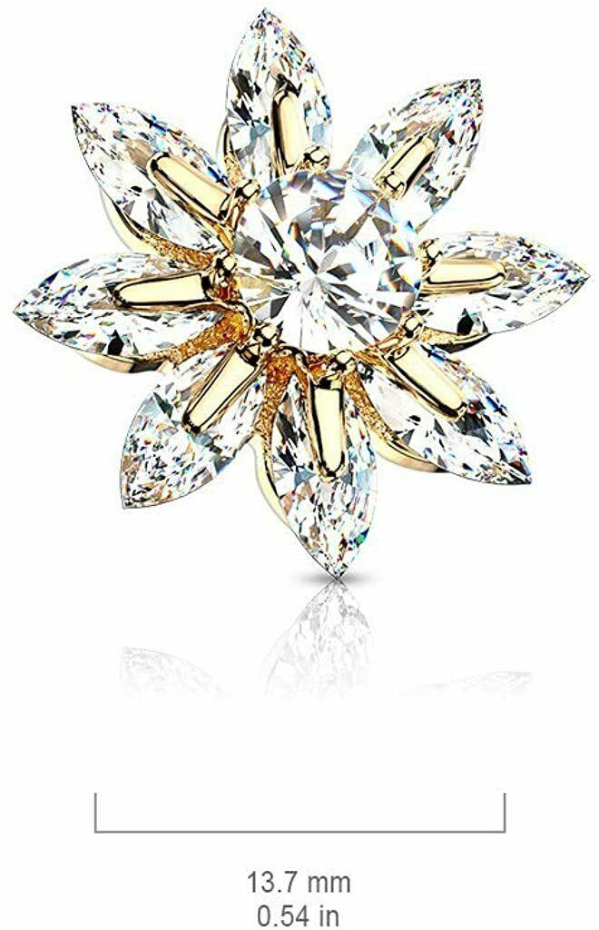 Body Accentz Large Flower Marquise CZ Petals Surgical Steel Dermal Anchor Top