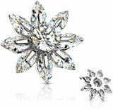 Body Accentz Large Flower Marquise CZ Petals Surgical Steel Dermal Anchor Top