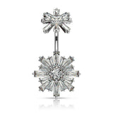 Surgical Steel Belly Button Ring CZ Flower Design Internally Threaded Flower Top