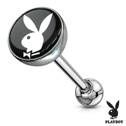 14g Surgical Steel Bar Playboy Graphic Tongue Piercing Barbell