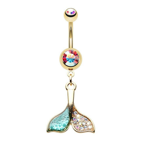 Body Accentz Golden Dolphin Whale Tail Dangle Belly Button Ring