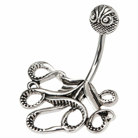 Body Accentz&reg; Belly Button Ring Navel Split Octopus 316L surgical steel Body Jewelry Dangle 14 Gauge