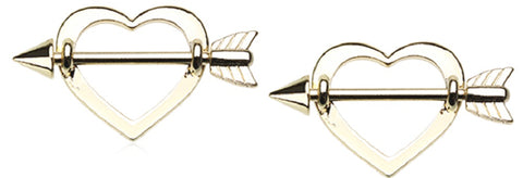 Nipple Bar Golden Cupid's Heart Arrow Nipple Shield Ring  Sold as pair