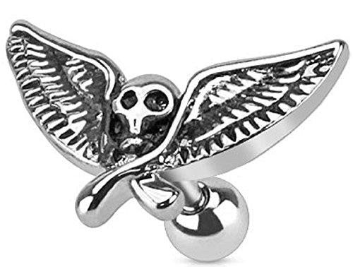 Winged Skull 316L Surgical Steel Cartilage Tragus Barbell [Jewelry]