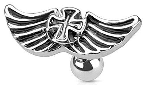 Winged Iron Cross 316L Surgical Steel Cartilage/Tragus Barbell Tragus Barbell