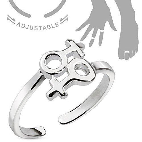 Double Female Symbol Adjustable Rhodium Plated Brass Mid-Ring/Toe Ring [Jewelry]