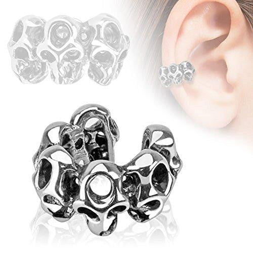Skull Design Rhodium Plated Brass Non Piercing Ear Cuff [Jewelry]