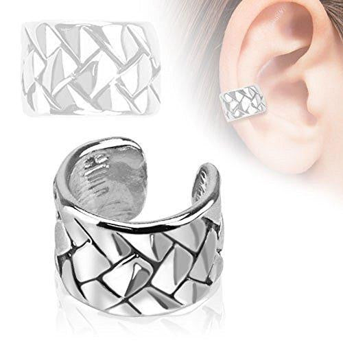Weave Pattern Rhodium Plated Brass Non Piercing Ear Cuff [Jewelry]