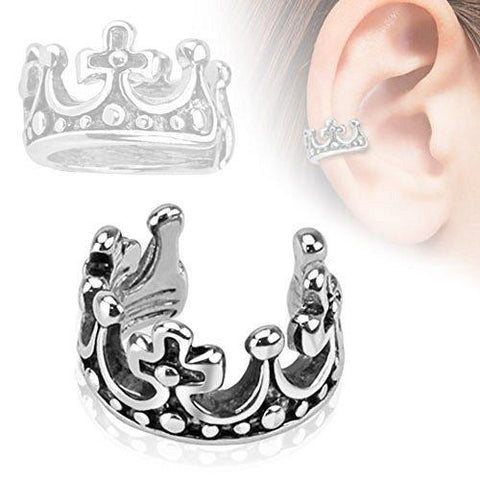 Crown Design Rhodium Plated Brass Non Piercing Ear Cuff [Jewelry]