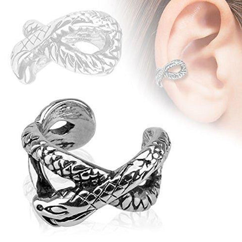 Snake Design Rhodium Plated Brass Non Piercing Ear Cuff [Jewelry]