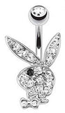 Multi Paved Gems on Playboy Bunny 316L Surgical Steel Navel Ring Belly Button Ring