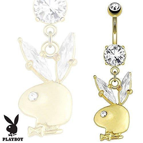 Belly Button Ring Playboy Bunny Gemmed Ear Dangle 14kt Gold Plated Navel Ring