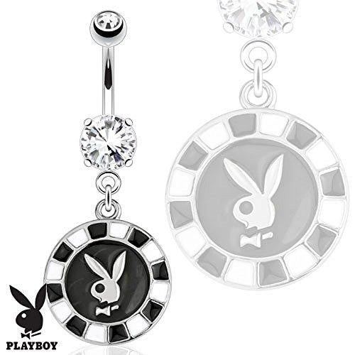 Belly Button Ring Playboy Bunny Poker Chip Dangle 316L Surgical Steel Navel Ring