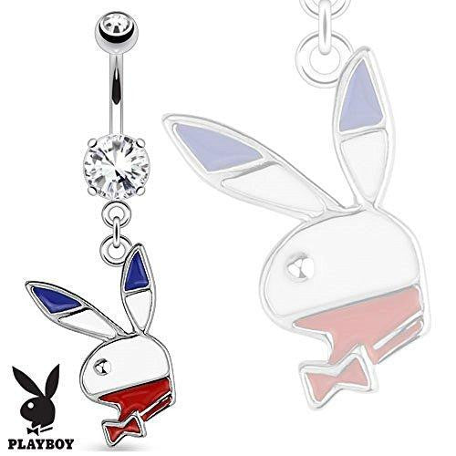 Belly Button Ring "Red, White, Blue" Playboy Bunny Dangle  Navel Ring 14g 3/8" bar