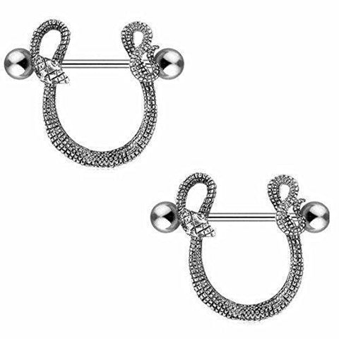 Nipple Ring Bars Shield Entwined Snake Body Jewelry Pair 14 Gauge [Jewelry]