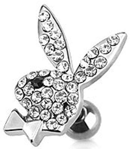 Playboy Bunny with Multi Paved Gems 316L Surgical Steel Cartilage/Tragus Barbell