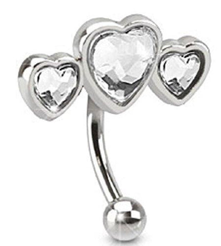 Triple Heart 316L Surgical Steel Eyebrow Curve with Paved Heart Shaped CZs