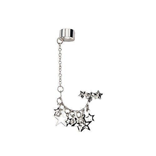 CZ Stud Chain Earring with Star Dangles and End Clip 316L Surgical Stainless ...