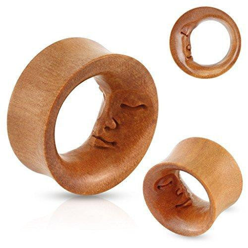 Earrings Face of Moon Hand Carved Saddle Fit Sawo Wood Organic Tunnel 5/8'' Plug sld as a pair