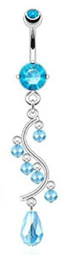 Belly button ring Faceted Beads Vine Dangle with 316L Surgical Steel Prong Set CZ Navel Topaz