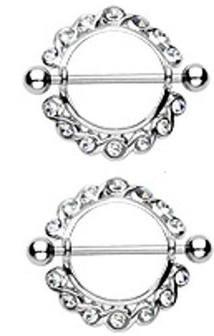 Nipple Shield Rings barbell barbells Gem Nipple Shield sold as a pair 14 gauge 3/4'' bar