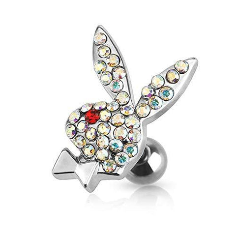 Bunny with Multi Paved Gems 316L Surgical Steel Cartilage/Tragus Barbell (ABR)