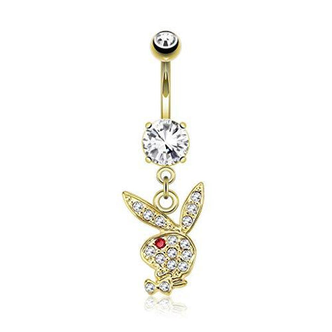 Playboy Body Accentz Belly Button Ring Multi Paved Gems on Bunny Dangle (Goldtone CR)