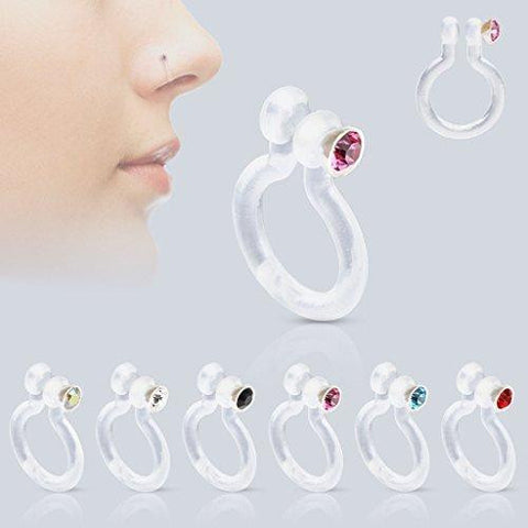 Bio-Flex Fake Nose Ring with CZ clear one only You receive one clear [Jewelry]