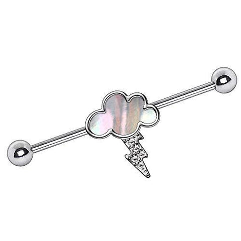 Body Accentz 316L Stainless Steel Cloud and Lightning Industrial Barbell 14 Gauge 1 1/2 bar Thunder