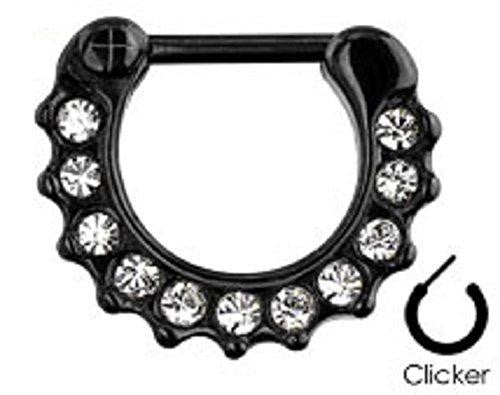 Gem Paved Color IP Black 316L Surgical Steel Septum Clicker Ring [Jewelry]