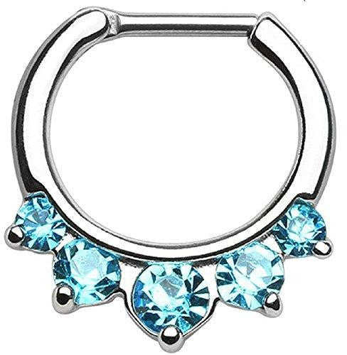 Five Pronged CZs 316L Surgical Steel Septum Clicker Ring 14 gauge [Jewelry]