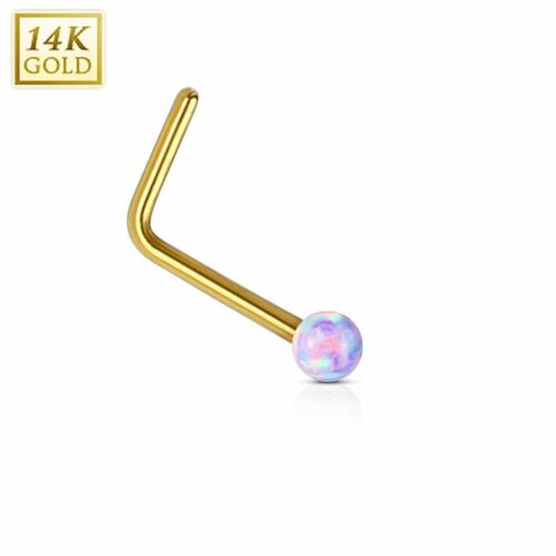 Nose Ring 20g 14Kt. Gold L Bend Nose Stud Ring with 2mm Opal Ball [purple] - purple