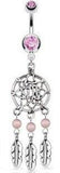 Belly Button Ring Surgical Steel Dream Feathers Catcher Basket Weave CZ