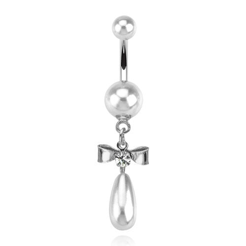 Body Accentz? Belly Button Ring Navel Faux Pearl Body Jewelry 14 Gauge