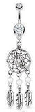 Belly Button Ring Surgical Steel Dream Feathers Catcher Basket Weave CZ