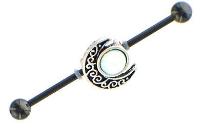 Industrial bar 1.5'' Barbell  Opal and Moon Charms 14ga Cartilage 316L Steel bar