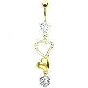 Body Accentz? Belly Button Ring Navel Gold Plated Heart CZ Solitaire Body Jewelry 14 Gauge