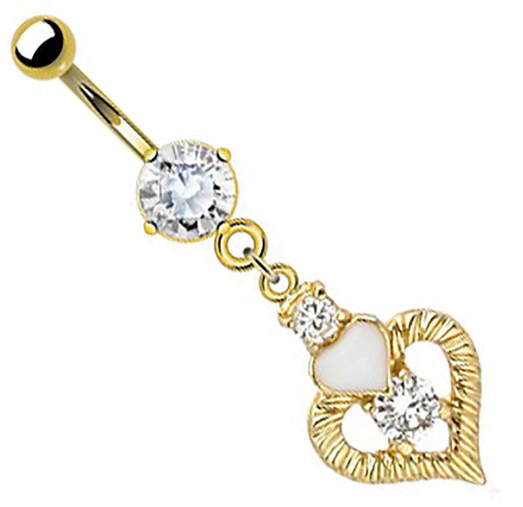 Body Accentz Belly Button Ring Navel Gold Plated Heart CZ Solitaire