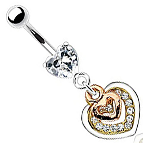 Belly Button Ring Navel Gold Plated Heart CZ Solitaire Body Jewelry 14 Gauge