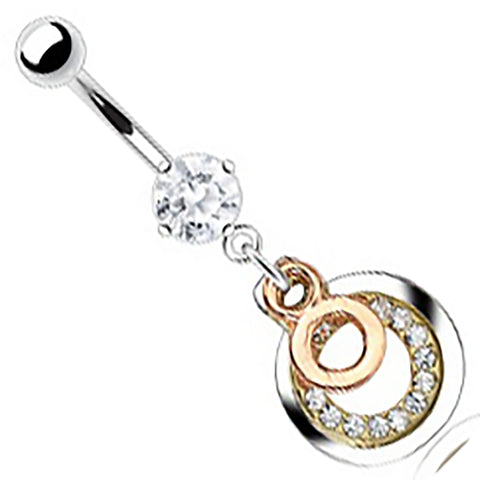 Body Accentz Belly Button Ring Navel Gold Plated Circle of Love CZ Solitaire Body Jewelry 14 Gauge