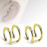 Double Closure Ring Gold IP 316L Surgical Steel Fake Non-Piercing Cartilage 'Clip-On' Pair